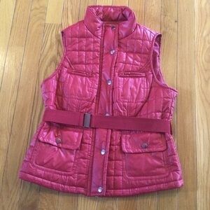 The Limited Red Sleeveless Quilted Vest Pockets with Belt at Waist Size XS